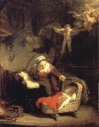 REMBRANDT Harmenszoon van Rijn The Holy Family with Angels France oil painting artist